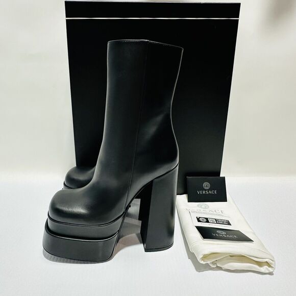 Versace Runway Aevitas Platform Black Leather Ankle Bootie 37.5/ 7.5 NIB $1,725 - Picture 9 of 16